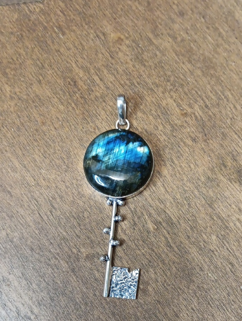 Gorgeous, Glowing, Round Blue Labradorite Key Pendant-Women Jewelry